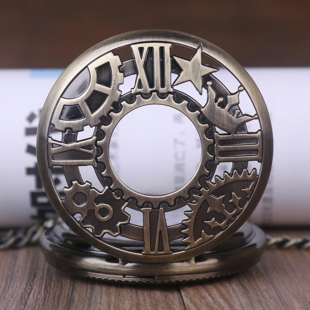 Vintage Personality Hollow Steampunk Gear Display Mechanical Pocket Watch Fashion Necklace Pendant Accessories Clock
