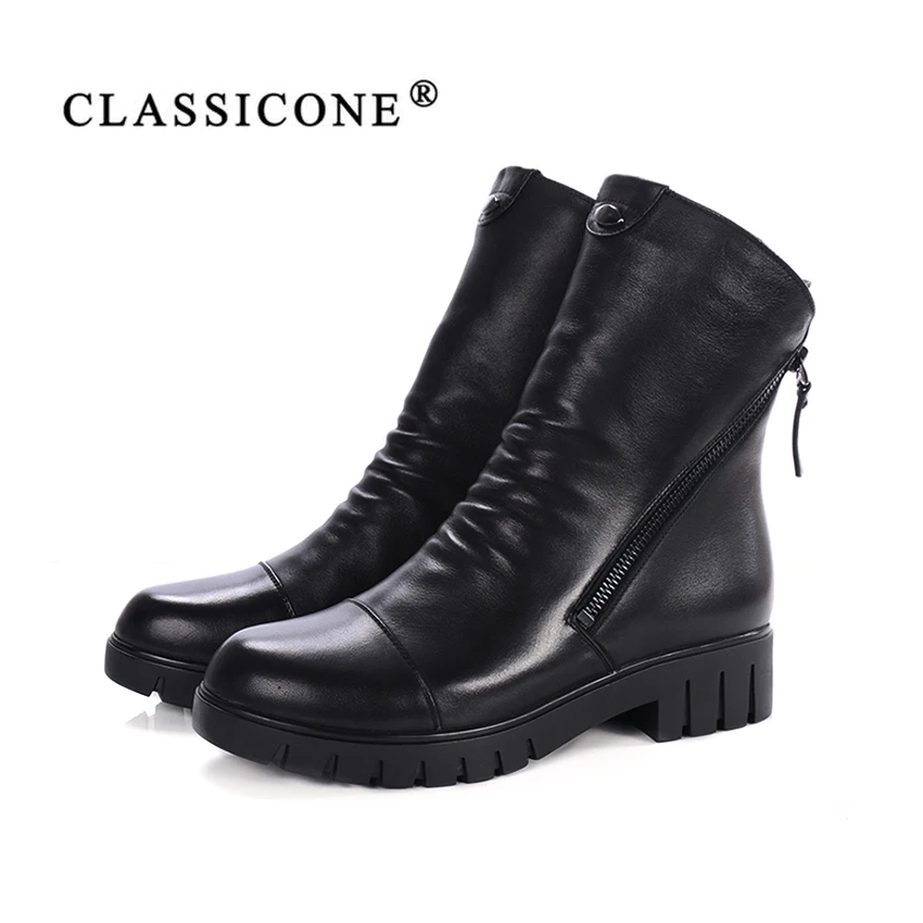 CLASSICONE 2017 новые Женская обувь зимняя ботинки ботильоны Черный Натуральная Кожа