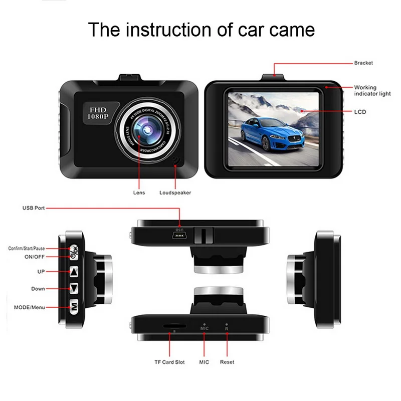 TOSPRA Full HD 1080P Автомобильная Камера 2 0 дюймов 90 градусов широкоугольная камера