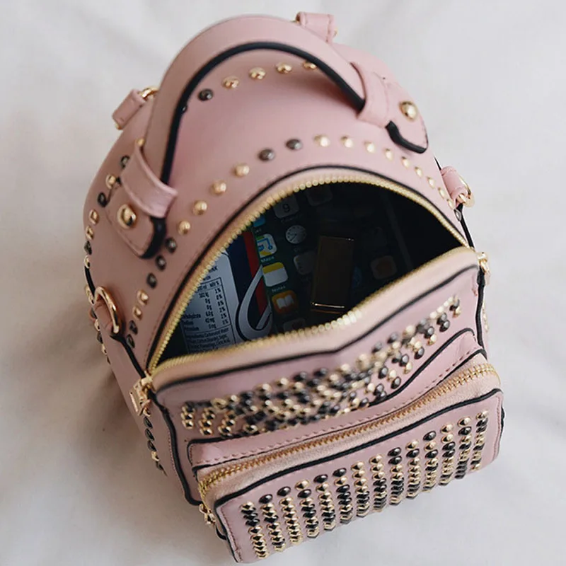 Двойной Заклепки женский рюкзак для путешествий многоцелевой женская кожаная