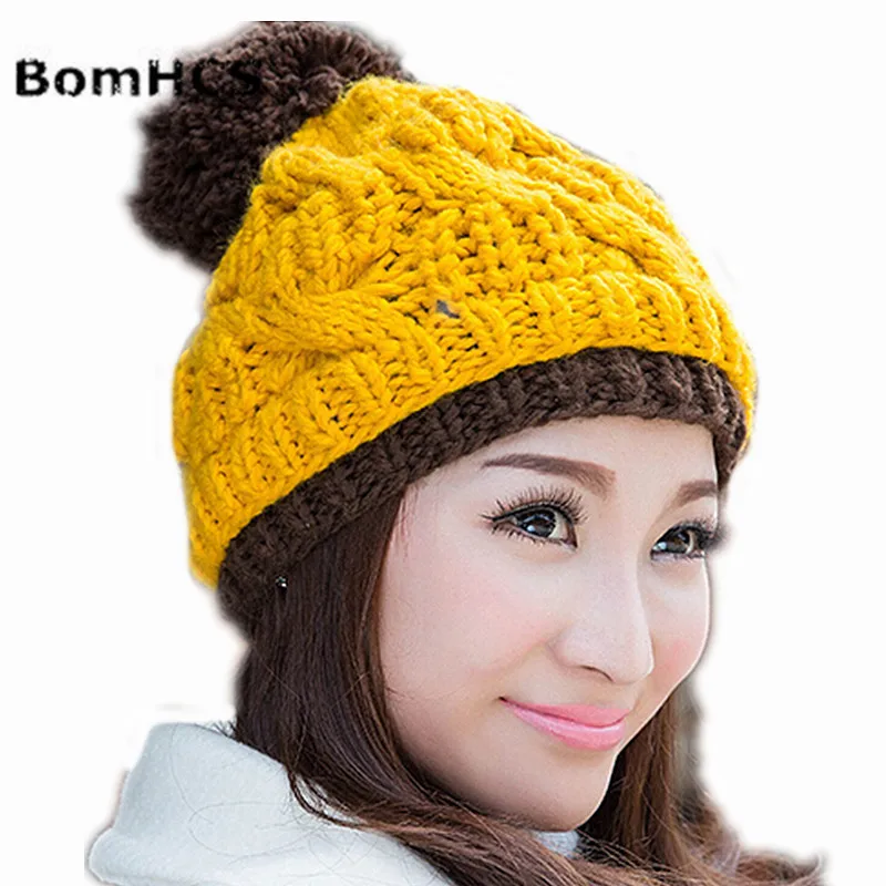 BomHCS Fashion Women's Thick Cable Handmade Knitted Soft Beanie Hat with Pom | Аксессуары для одежды