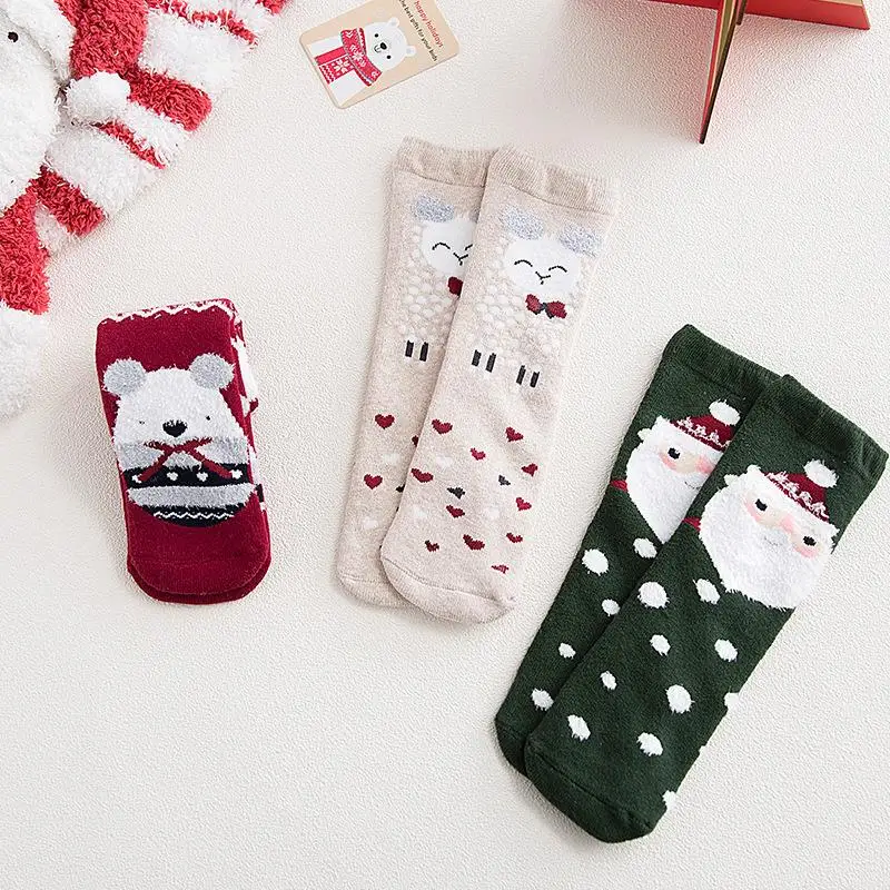 Toddlers Winter Super Soft Warm Cozy Fuzzy Santa Fleece-lined Christmas Gift Slipper Socks Cartoon Casual Blend Crew | Детская одежда и