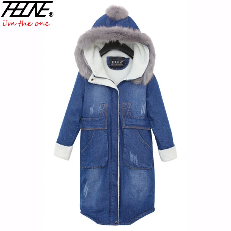 Парка женская джинсовая куртка длинная меховая с капюшоном флисовая бархатная