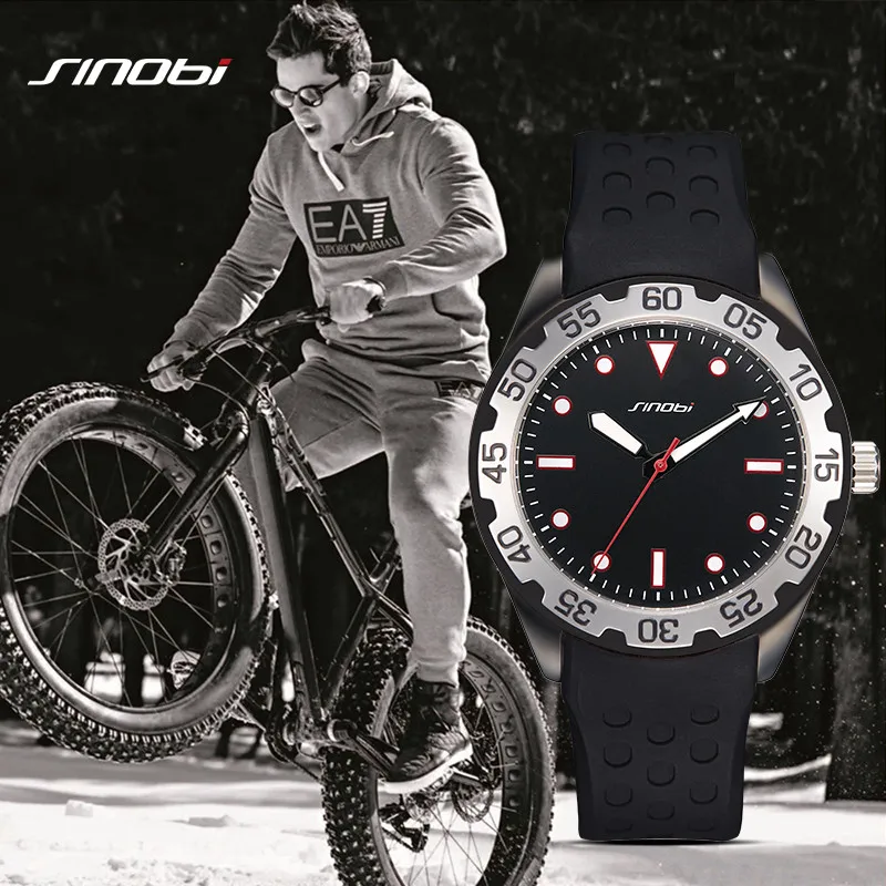 SINOBI Relogio мужские часы простые повседневные спортивные часы с большими арабскими цифрами полностью из нержавеющей стали черные водонепроницаемые часы