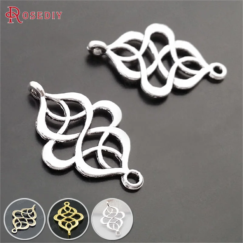 

50PCS 27x18MM Antique Silver Color Zinc Alloy 2 Holes Chinese Knot Connect Charms Jewelry Making Supplies Findings Accessories