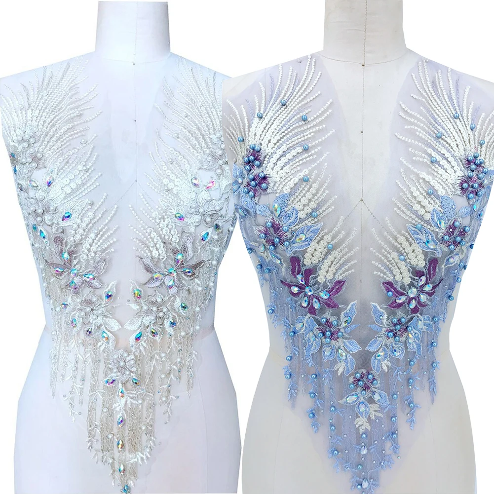 Ремесла Свадебная Кружевная аппликация Triming патчи украшение из бисера Свадебное