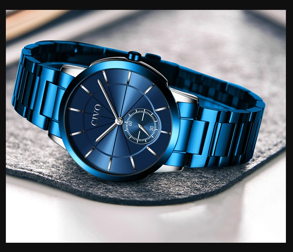 Reloj CIVO quartz watches mens fashion sport dial waterproof wirst watches top brand luxury steel strap man watches montre homme