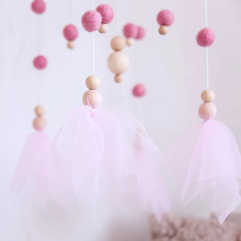 Baby Toys Wooden Baby Rattles Mobile Wool Ball Wind Chimes Bell Toys For Nerbown Bed Hanging Tent Decor Nursing Baby Products