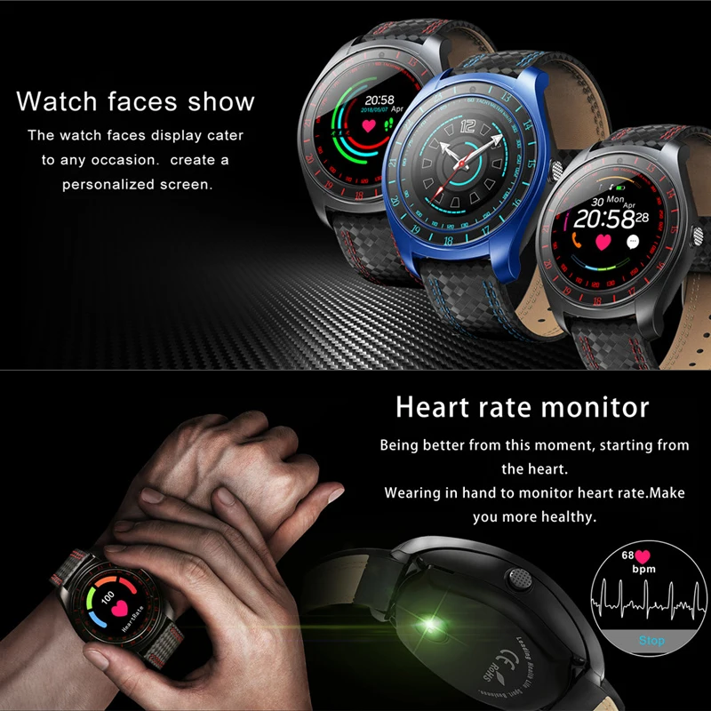 V10 мужские умные часы с монитором сердечного ритма камера Bluetooth Smartwatch шагомер sim