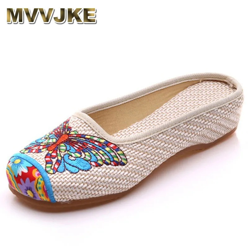 

MVVJKE Women Slippers Summer Butterfly Fashion Chinese Old Peking Casual Flower Shoes Woman Sandals Plus Size 41E219