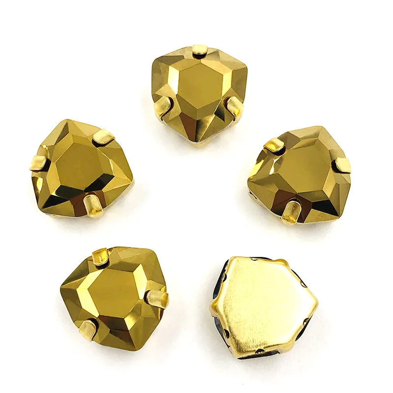 Metallic gold Новое поступление 12 мм толстый треугольник Кристалл пришить на стекло Стразы 10 шт. Золотая основа Стразы diy Свадебные украшения Аксессуары - Цвет: Metallic gold