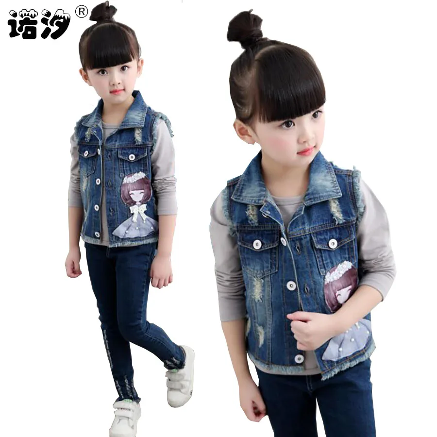 Детская джинсовая куртка с мультяшным рисунком на возраст 2 11 лет|Жилеты| |