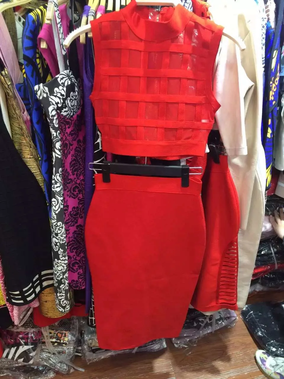 Высокое качество Красный 2 шт. Бандажное платье 2016 Платье из новой коллекции
