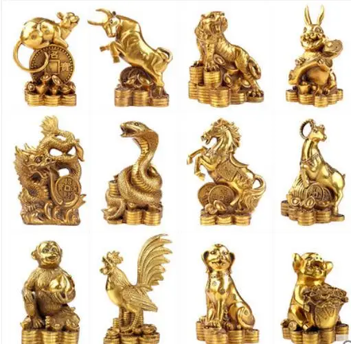 Fengshui Чистая медь 12 знаков зодиака мышь ox тигр кролик дракон змея лошадь овца