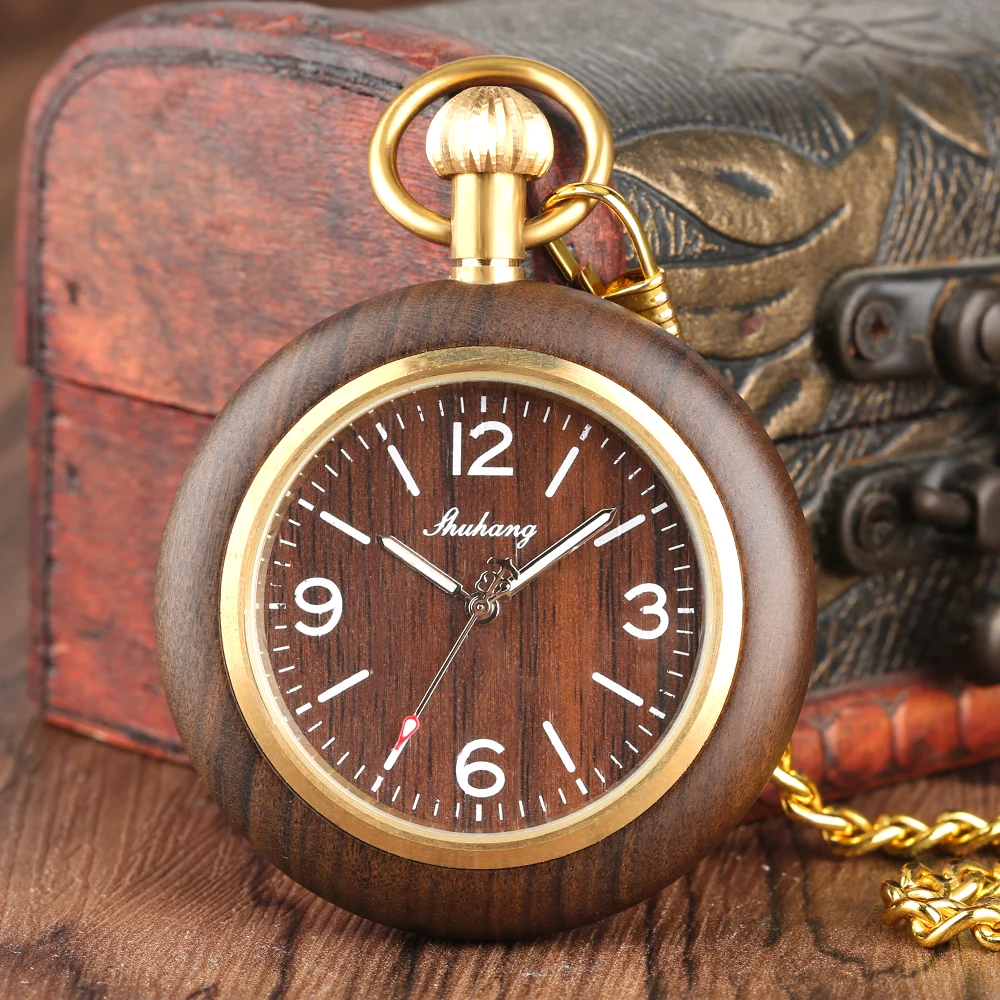 Handmade Wood Watch Case Pocket Watch for Men, Quartz Movement Pocket Watches for Boys, Man's Pendant Necklace Pocket Watch Gift