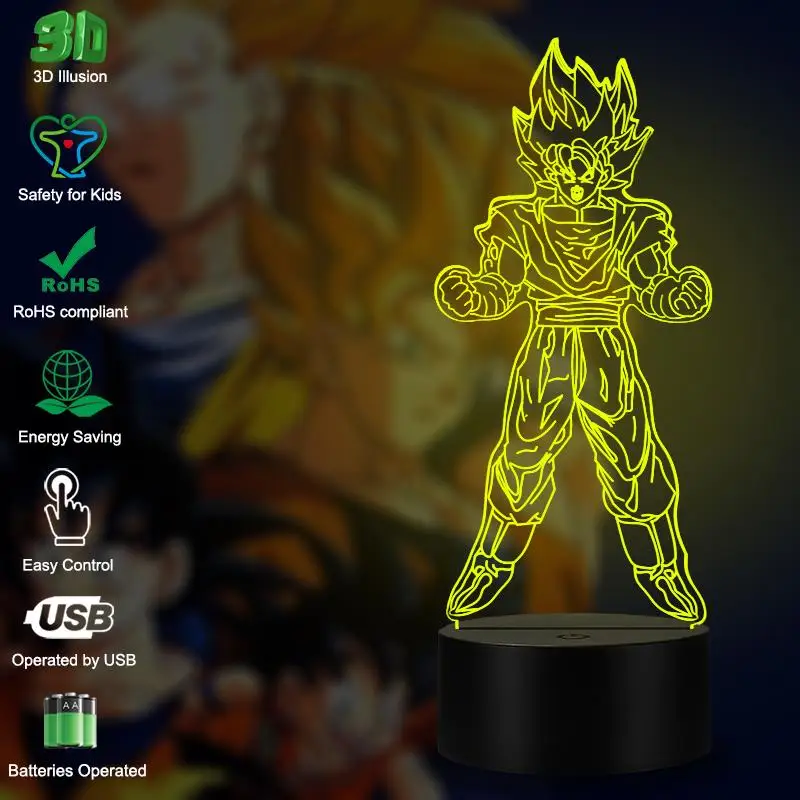 Светодиодный ночсветильник VCity 3D настольная лампа Drgon Ball Saiyan WuKong USB RGB