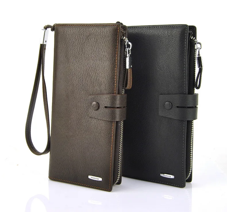 Men Genuine Cow Leather Clutch Wallet Wrist Cellphone Mobile Bag Case Credit Card Holder ID Photo Window Organizer Work Business | Багаж и