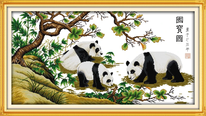 

Panda cross stitch kit 14ct 11ct pre stamped canvas cross stitching animal lover embroidery DIY handmade needlework