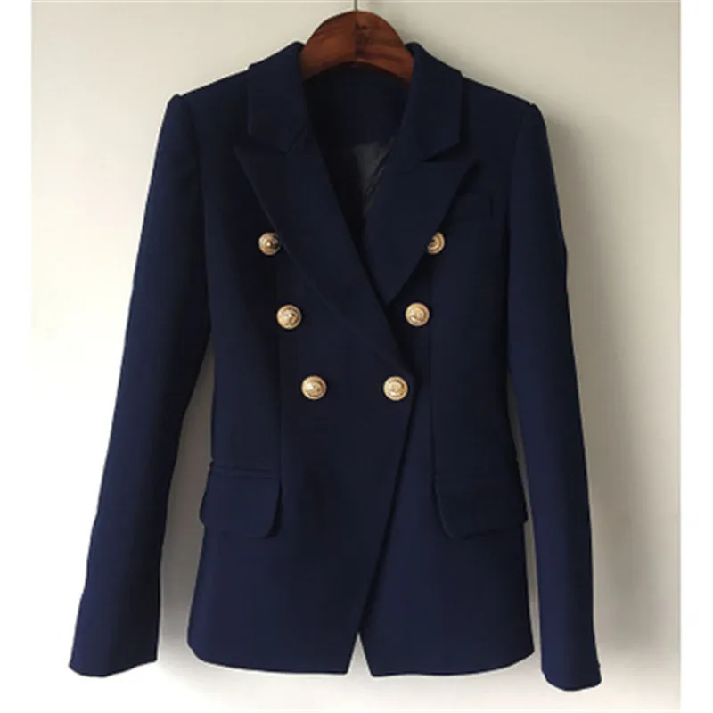 navy blue Лучшие качества Новая мода дизайнерский Блейзер Куртка Для женщин двубортный Металла Лев блейзер с пуговицами внешний размер S-XXXL - Цвет: navy blue