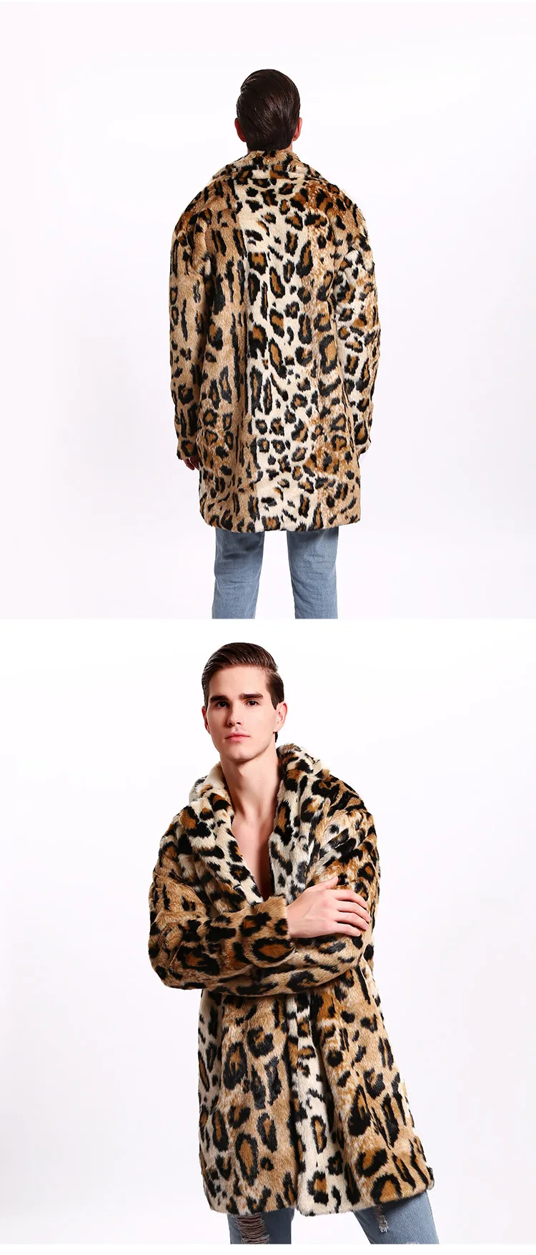 Новинка 2019 модное мужское леопардовое меховое длинное пальто трендовая кожаная