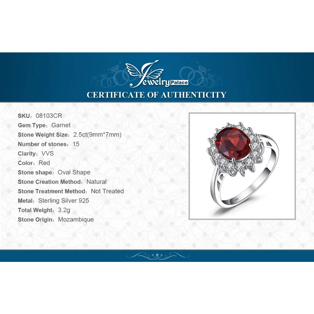JewelryPalace Кейт Принцесса Диана 2.5ct природный гранат Halo Обручение кольцо из