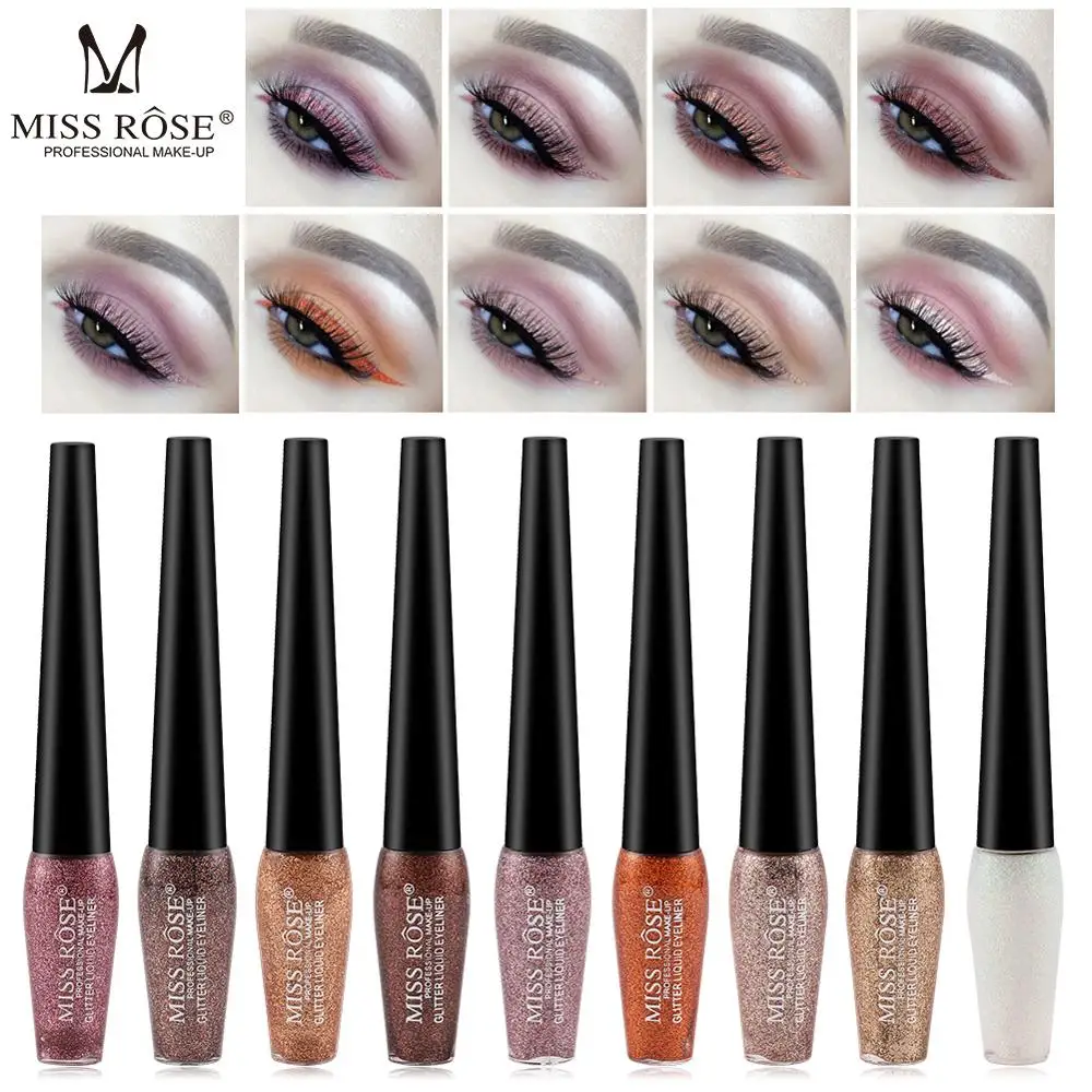 Блестящая подводка для глаз Miss Rose gold водостойкая 9 цветов белая серебристая