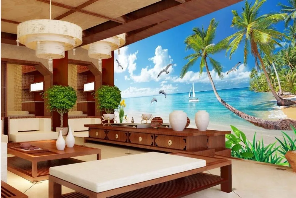 3d обои с изображением фрески для гостиная дома Дельфин Пляж Морская фото