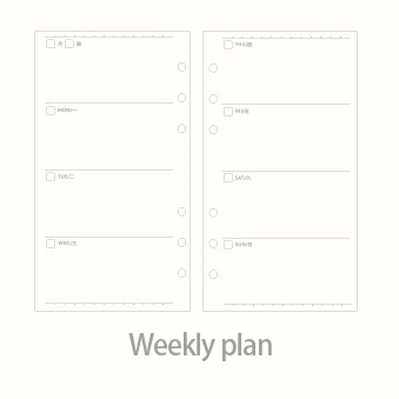 Weekly plan A5, A6, A7 блокнот с отрывными листами, заправка, спираль, переплет, планировщик, внутренняя страница, внутри бумаги, молочная, еженедельная, ежемесячная планировка, линия, точка, сетка - Цвет: Weekly plan