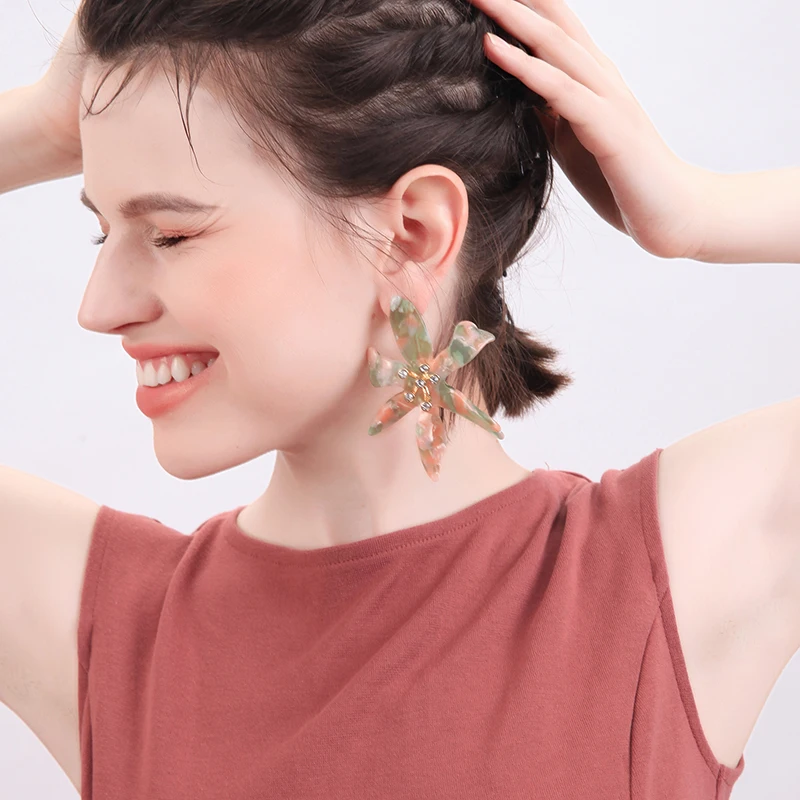 BALANBIU Unique Undertint Resin Flowers Drop Earrings For Women Party Crystal Ornament 2019 Newest Fashion Jewelry Accessories | Украшения