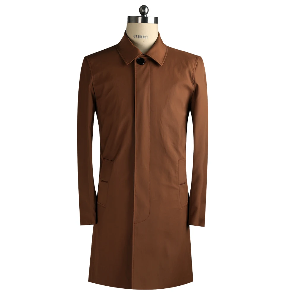 

URSMART Single row button business casual windbreaker men's coffee in long style men's windbreaker simple fashion men's windbre