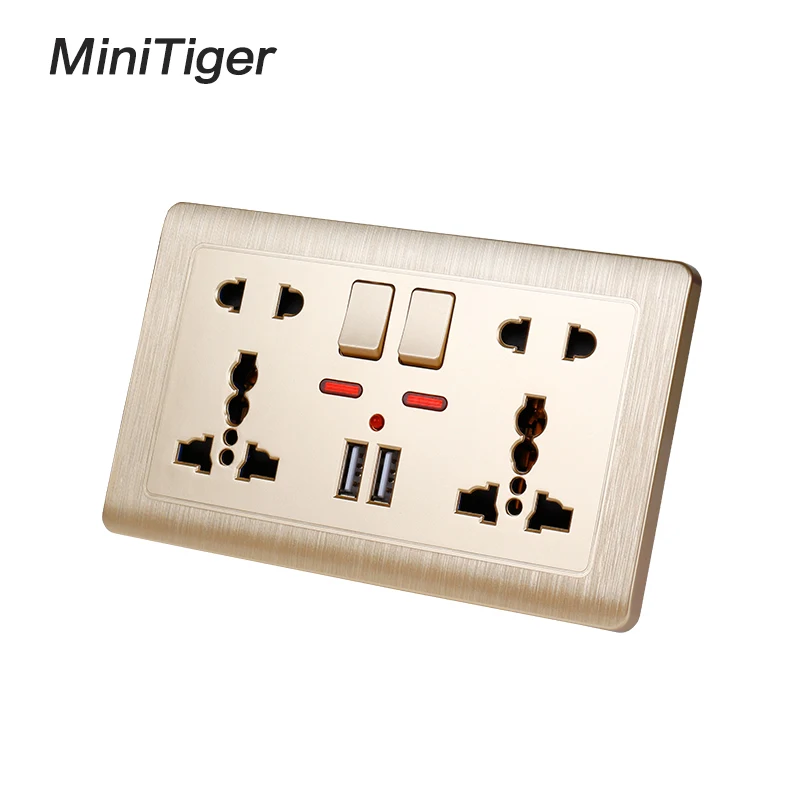 Розетка Minitiger Gold Wall двойная Универсальная с 5 отверстиями 2 1 А двойной usb порт для