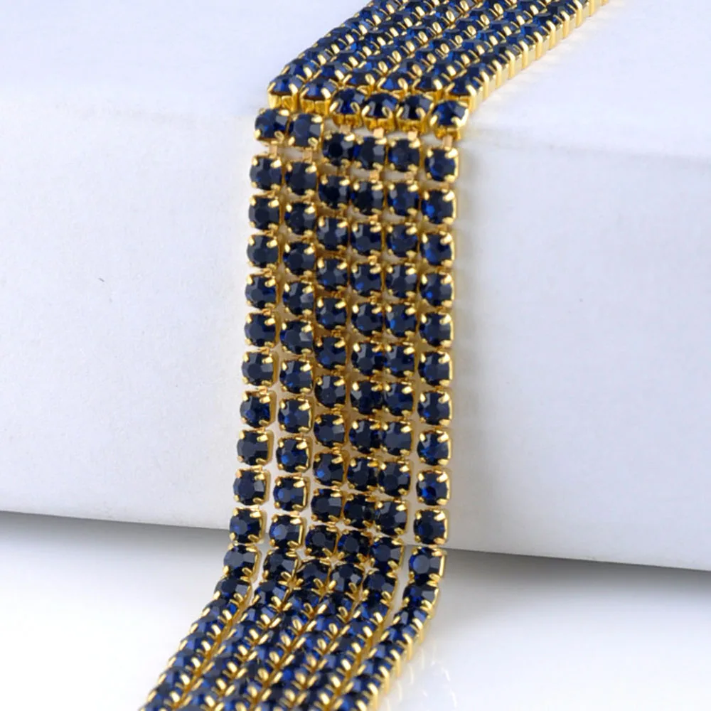 10 ярдов 1 ряд Золотая основа стразы чашка цепь lt Col топаз камни не горячей фиксации