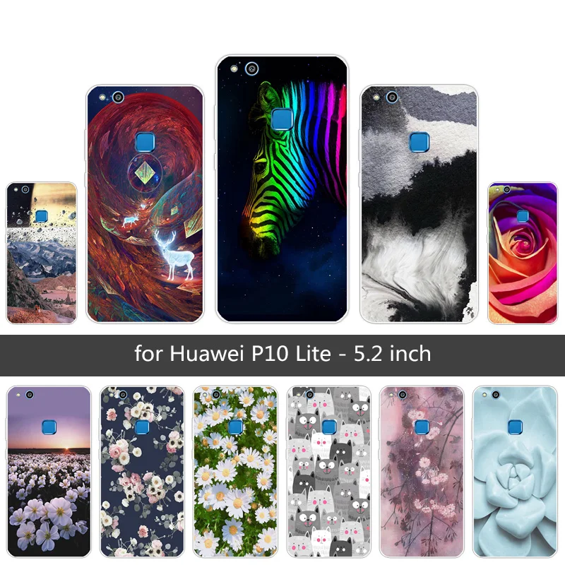 Fundas For Huawei P10 Lite Case 5.2" Soft Silicone TPU Back Cover Colored Phone Black Coque Capa |