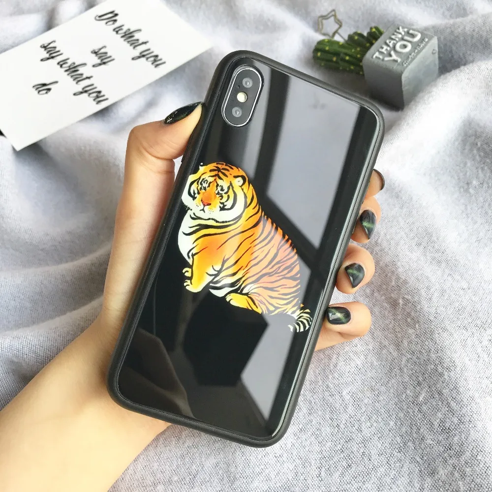 Easterm 7 3D Прекрасный Тигр Cat печати закаленное Стекло чехол для iPhone X XS Max XR 6 P 8 плюс