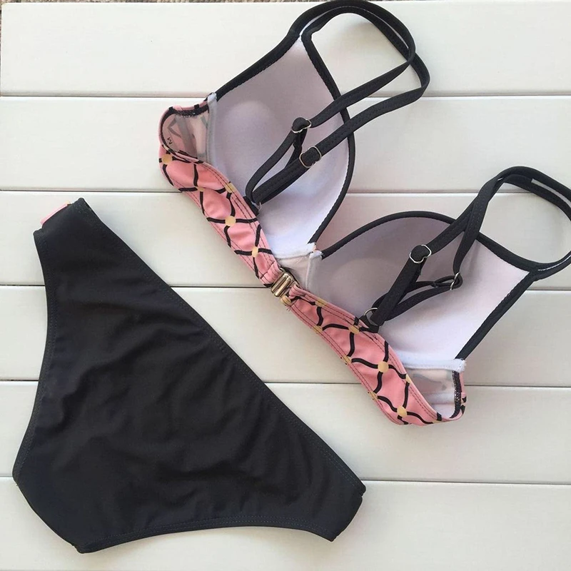 Rhyme Lady new bikini set push up women swimsuits backless swimwear print bathing suit girl beach wear biquini |