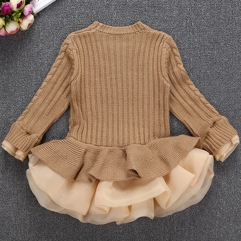 Весна Осень 2018 плотные теплые платья для девочек вязаное праздвечерние чное