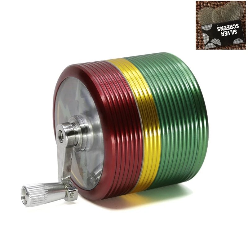 

63mm Upscale Hand-cranked Mixed colors thread Pattern Herb Grinders Tobacco Cigarette Grinder Accessories