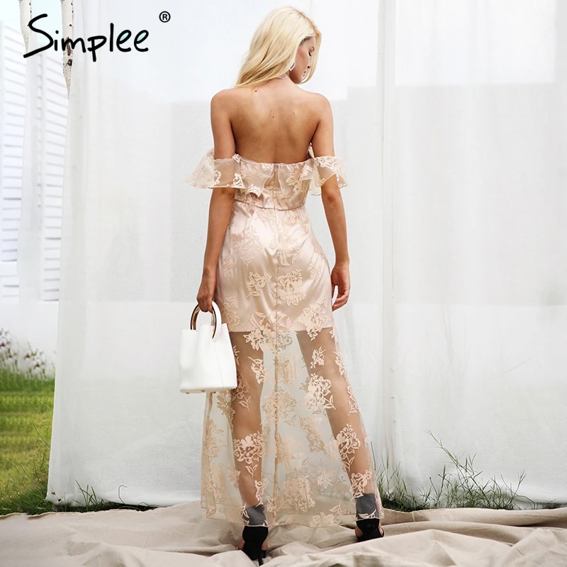 Женское осеннее кружевное платье макси Simplee элегантное модное вечернее длинное с