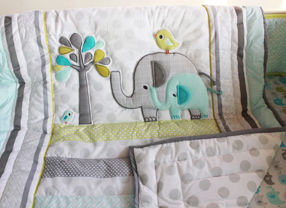 Discount! 7pcs Embroidered Baby Crib Bed Linen Bedding Set Cot Bedclothes include(bumpers+duvet+bed cover+bed skirt) | Мать и ребенок