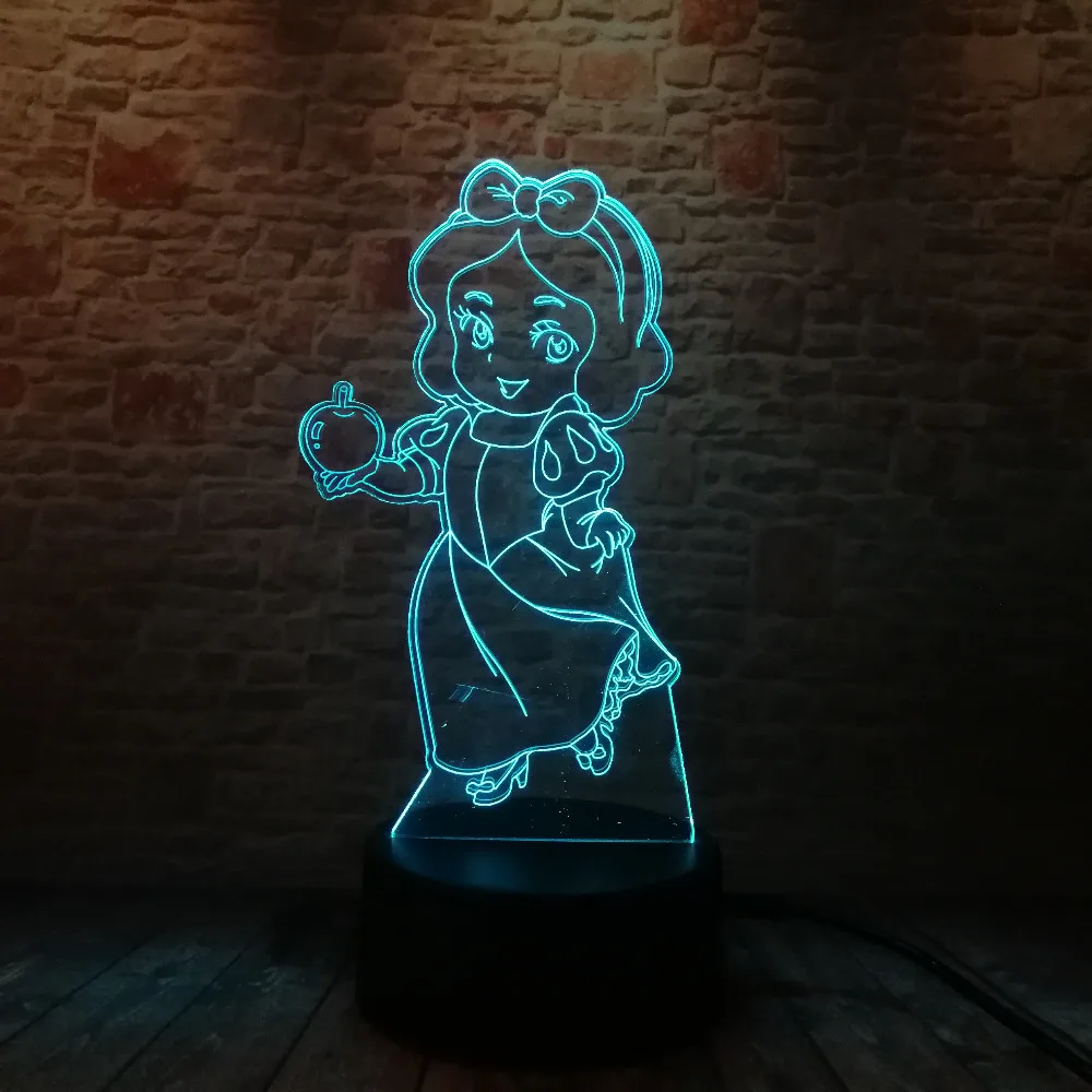 3D модная лампада Принцесса Белоснежка Иллюзия ночник lLight RGB 7 цветов Изменение LED