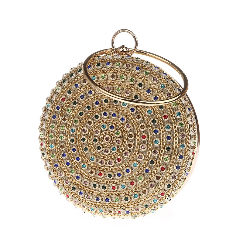Round ball Evening Bag luxury rhinestone Purse clutch Colorful Diamond Wedding Clutches Gold Silver chains Handbags ZD1307
