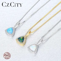 czcity new design 925 sterling silver triangle pendant necklace for women party luxury cz exquisite choker three colors jewelry