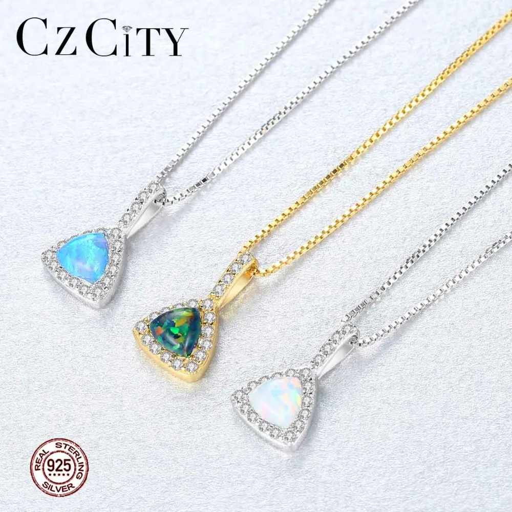 CZCITY новый дизайн 925 серебро треугольники кулон ожерелье для женщин вечерние