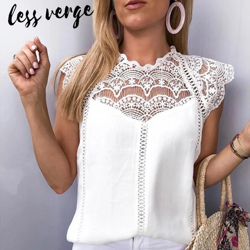 Сексуальная белая кружевная шифоновая блузка lessverge женские ажурные черные