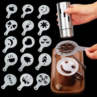 81216pcsset coffee drawing cappuccino mold fancy coffee printing model foam spray cake stencils powdered sugar sieve tools