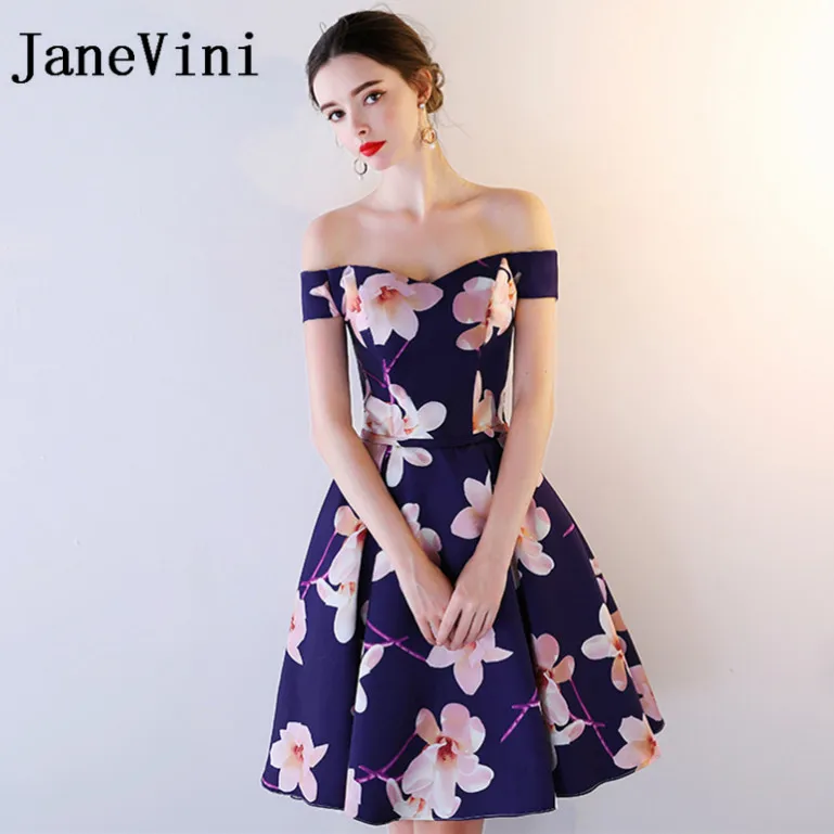 JaneVini 2018 короткие платья подружки невесты для свадеб с цветочным принтом атласные