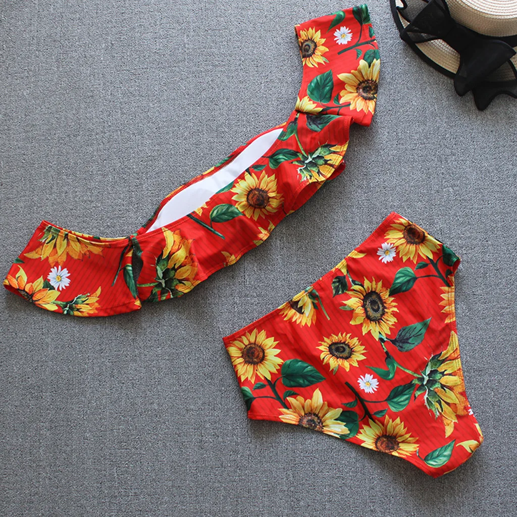 2019 летний женский купальник с высокой талией и принтом бикини оборками пуш-ап