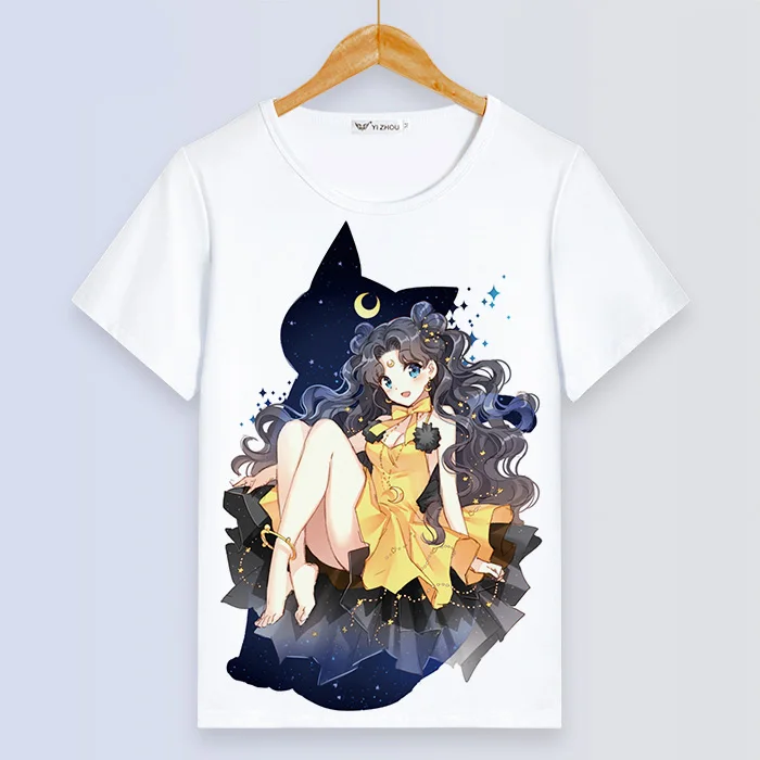 Сейлор Мун Сексуальная Женская белая футболка Kawaii Луна кошка живопись Femme Футболка мультфильм короткий рукав летние топы Harajuku одежда - Цвет: 10
