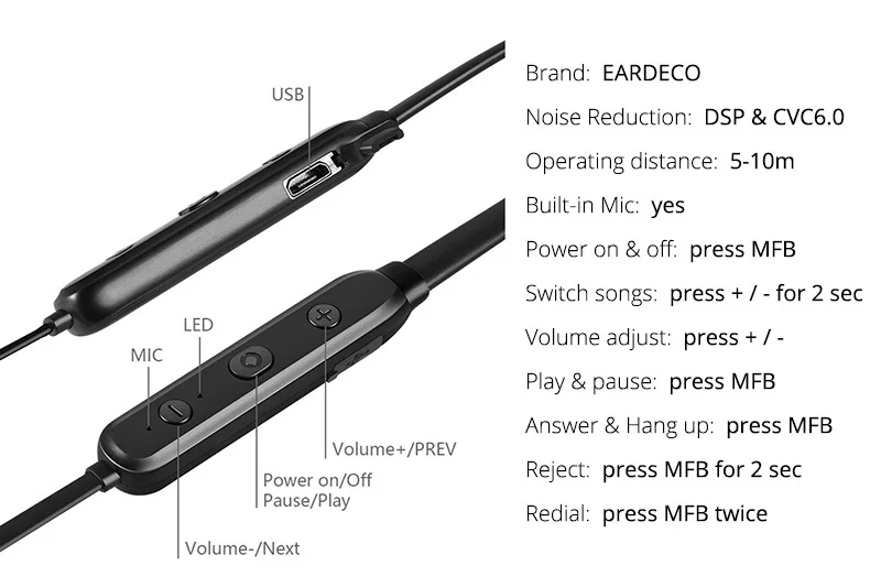 EARDECO 4D стерео беспроводные наушники, сильные басы, Bluetooth наушники, наушники, шум, наушники, беспроводные наушники, гарнитура с микрофоном