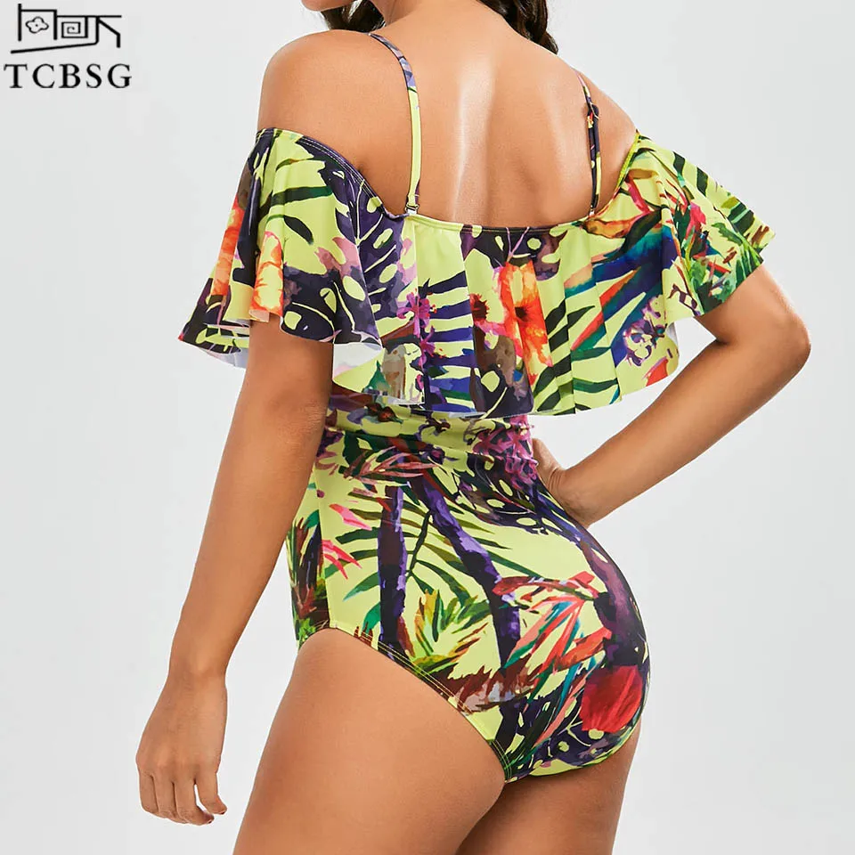TCBSG 2019 Новый Одна деталь Плавание костюм с открытыми плечами и цветочным принтом
